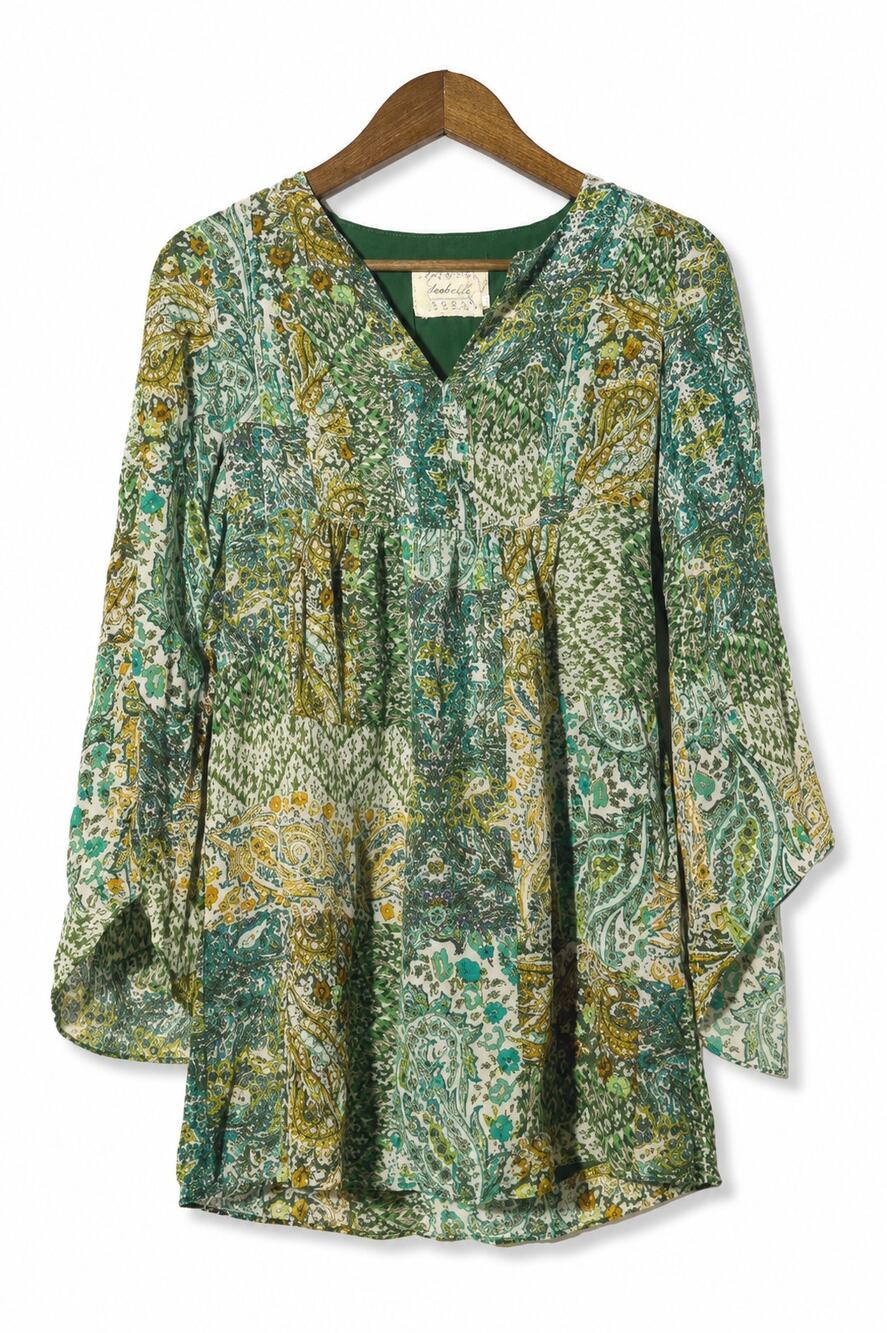 Anthropologie Floreat Amelia Silk Kimono Dress Green Paisley Size 8